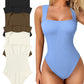 🔥Hot Sale 🩱Sexy Ribbed Strappy Square Neck Sleeveless Tummy Control Tank Tops Bodysuits！Three-day delivery by air transportation!