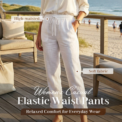 Women's  Elastic Waist Cotton Linen Wide Leg Pants