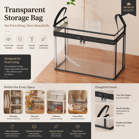 🎁 Clear fabric storage box | Foldable closet organizer – Perfect for clothes, toys, blankets, and more! 🧸👕📦