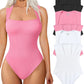 🔥Hot Sale 🩱Sexy Ribbed Strappy Square Neck Sleeveless Tummy Control Tank Tops Bodysuits！Three-day delivery by air transportation!