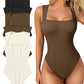 🔥Hot Sale 🩱Sexy Ribbed Strappy Square Neck Sleeveless Tummy Control Tank Tops Bodysuits！Three-day delivery by air transportation!