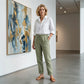 Women's  Elastic Waist Cotton Linen Wide Leg Pants