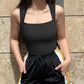 🔥Hot Sale 🩱Sexy Ribbed Strappy Square Neck Sleeveless Tummy Control Tank Tops Bodysuits！Three-day delivery by air transportation!