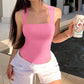 🔥Hot Sale 🩱Sexy Ribbed Strappy Square Neck Sleeveless Tummy Control Tank Tops Bodysuits！Three-day delivery by air transportation!