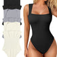 🔥Hot Sale 🩱Sexy Ribbed Strappy Square Neck Sleeveless Tummy Control Tank Tops Bodysuits！Three-day delivery by air transportation!