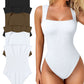 🔥Hot Sale 🩱Sexy Ribbed Strappy Square Neck Sleeveless Tummy Control Tank Tops Bodysuits！Three-day delivery by air transportation!
