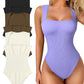 🔥Hot Sale 🩱Sexy Ribbed Strappy Square Neck Sleeveless Tummy Control Tank Tops Bodysuits！Three-day delivery by air transportation!