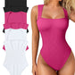 🔥Hot Sale 🩱Sexy Ribbed Strappy Square Neck Sleeveless Tummy Control Tank Tops Bodysuits！Three-day delivery by air transportation!