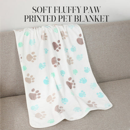 Soft Fluffy Paw-Printed Pet Blanket