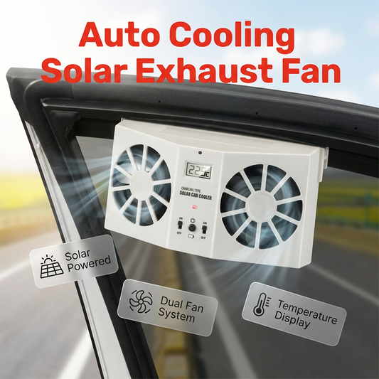 🚗Solar Powered Car Exhaust Fan– Dual Turbo Ventilation & Temperature Display☀️