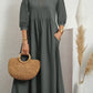 Women's Lantern Sleeve Cotton And Linen Summer Dress